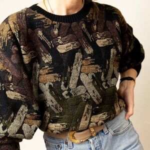 VINTAGE KNIT WOOL GEOMETRIC SWEATER
